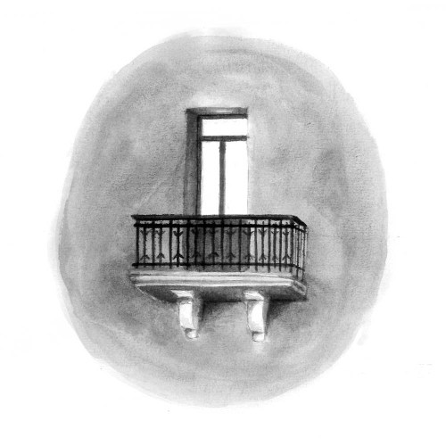 Indian ink illustration of a typical Brussels window