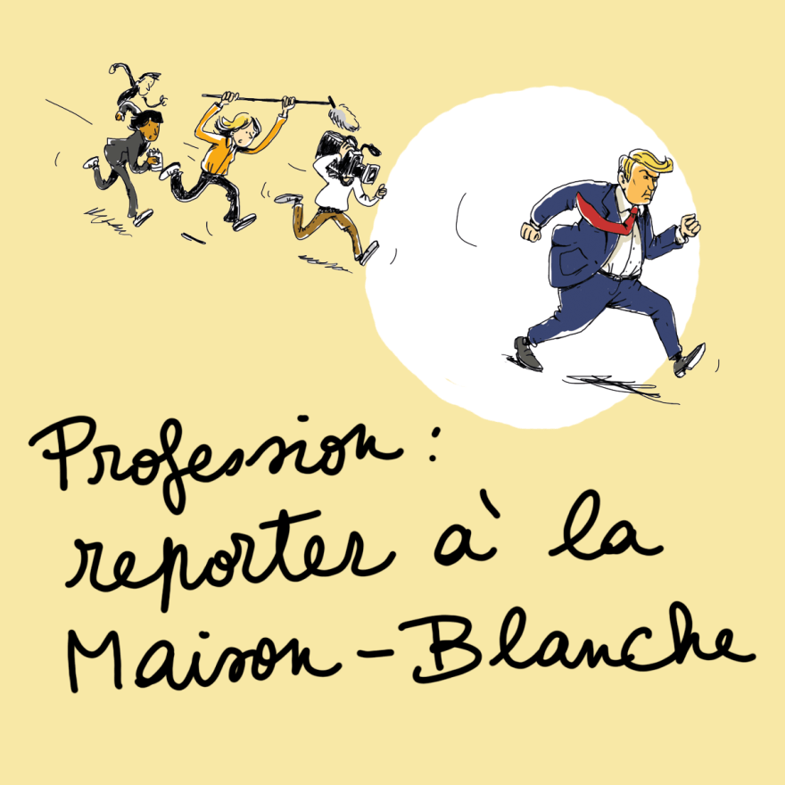 Cette bande dessinée, publiée dans Courrier international, raconte les défis des journalistes sous la présidence Trump.